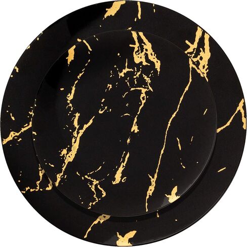 PLASTICPRO 32 Piece Combo Plates Set includes 16-7'' inch Plates & 16-10'' inch Plates Black Plastic PartyPlates Premium heavyweight Elegant, Disposable, Tableware, Dishes, in Saudi Arabia