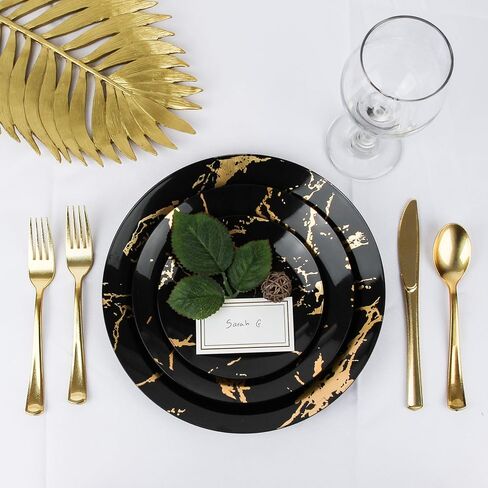 PLASTICPRO 32 Piece Combo Plates Set includes 16-7'' inch Plates & 16-10'' inch Plates Black Plastic PartyPlates Premium heavyweight Elegant, Disposable, Tableware, Dishes, in Saudi Arabia