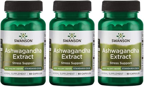 Swanson Ashwagandha Extract - Natural Supplement Promoting A Healthy Stress Response, Energy Support & Nervous System Health - Ayurvedic Supplement for Natural Wellness - (60 Capsules, 450mg Each) in Saudi Arabia