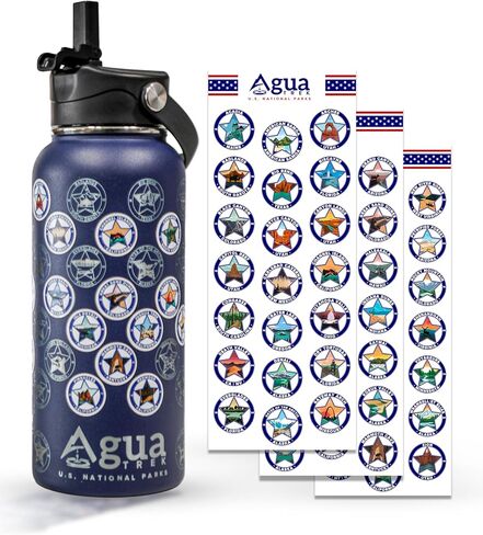 Original National Parks Water Bottle with Stickers, Leakproof Insulated Water Bottle with Straw and Spout Lid, 63 Waterproof Stickers for Water Bottle, Luxury Box for National Park Gifts in Saudi Arabia