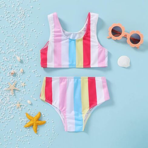 Toddler Girl Bathing Suit Bikini Sets 2-Piece Swimsuit Set Summer Stripe Beach Bikini in Kuwait