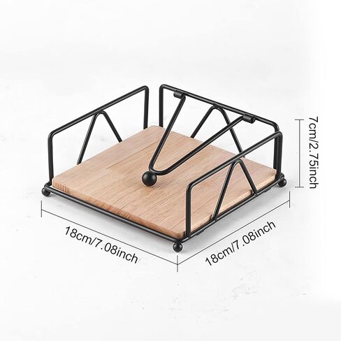 Flat Napkin Holder for Table, Rustic Vintage Wood Napkin Dispenser, Square Paper Napkin Holder with Weighted Arm and Wood Base, Black Tissue Holder for Kitchen Dinning Table Restaurants Countertop in Saudi Arabia