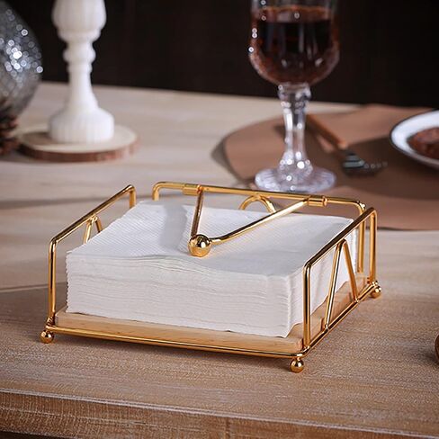 Flat Napkin Holder for Table, Rustic Vintage Wood Napkin Dispenser, Square Paper Napkin Holder with Weighted Arm and Wood Base, Black Tissue Holder for Kitchen Dinning Table Restaurants Countertop in Saudi Arabia