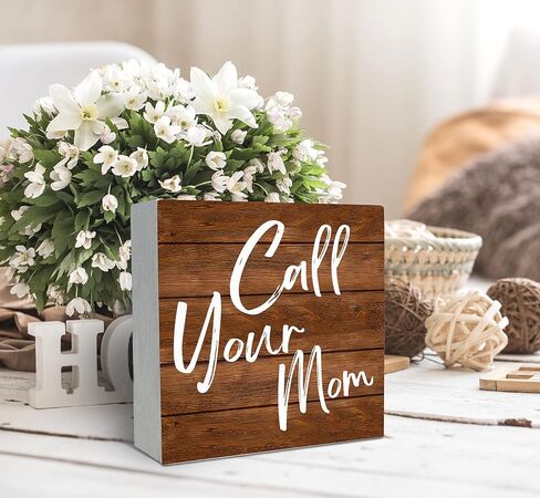 Funny Call Your Mom Rustic Wood Box Sign Desk Decor, Inspirational Quotes Wooden Block Box Sign Decoration For Home Bedroom College Dorm Shelf Table Decor in Saudi Arabia