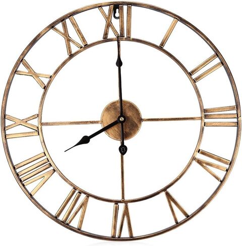 Oversized Roman Numeral Wall Clock, Eruner European Retro Handmade Industrial Large Decorative 3D Metal Clock Non-Ticking European for Kitchen Living Room Cafe Restaurant Decor Red 18.5" in Saudi Arabia