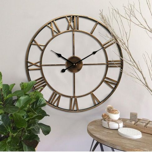 Oversized Roman Numeral Wall Clock, Eruner European Retro Handmade Industrial Large Decorative 3D Metal Clock Non-Ticking European for Kitchen Living Room Cafe Restaurant Decor Red 18.5" in Saudi Arabia