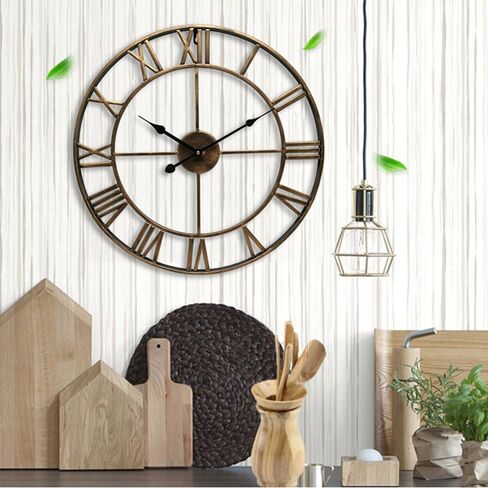 Oversized Roman Numeral Wall Clock, Eruner European Retro Handmade Industrial Large Decorative 3D Metal Clock Non-Ticking European for Kitchen Living Room Cafe Restaurant Decor Red 18.5" in Saudi Arabia