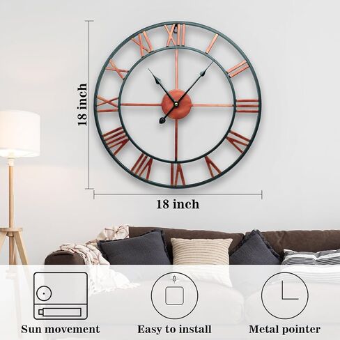 Oversized Roman Numeral Wall Clock, Eruner European Retro Handmade Industrial Large Decorative 3D Metal Clock Non-Ticking European for Kitchen Living Room Cafe Restaurant Decor Red 18.5" in Saudi Arabia