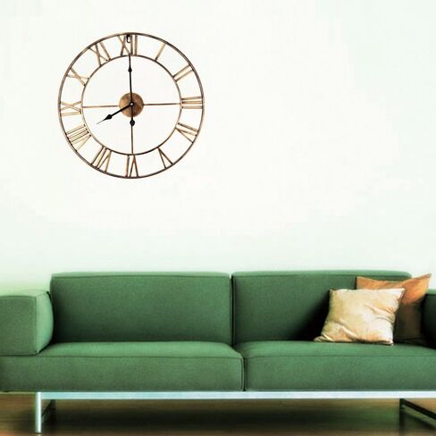 Oversized Roman Numeral Wall Clock, Eruner European Retro Handmade Industrial Large Decorative 3D Metal Clock Non-Ticking European for Kitchen Living Room Cafe Restaurant Decor Red 18.5" in Saudi Arabia