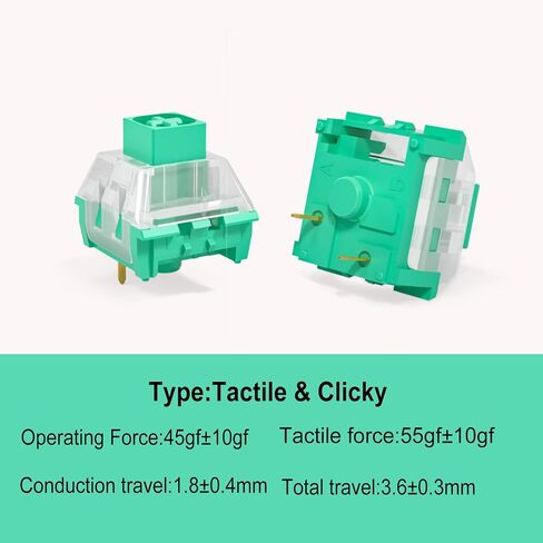 Kailh Tactile Clicky Keyboard Switches,3 Pin 45gf Glazed Green Mechanical Switches Compatible for MX (45pcs) in Saudi Arabia