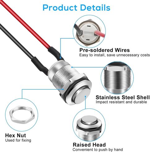 Linkstyle 10 قطع 12 ملم مفتاح زر ضغط لحظي، مفاتيح ضغط دائرية صغيرة مع سلك مسبق، مقاوم للماء، لقارب السيارة in Kuwait