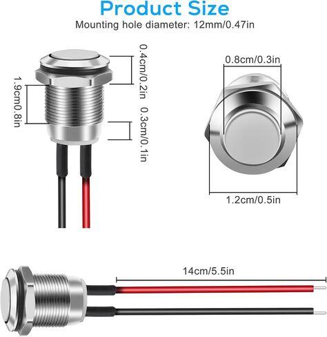 Linkstyle 10 قطع 12 ملم مفتاح زر ضغط لحظي، مفاتيح ضغط دائرية صغيرة مع سلك مسبق، مقاوم للماء، لقارب السيارة in Kuwait