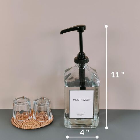 37oz Large Mouthwash Dispenser for Bathroom - Mouthwash Pump Dispenser, Glass Mouthwash Dispenser with Cups, Mouthwash Bottle Glass Dispenser, Mouth Wash Container for Bathroom (Gold) in Saudi Arabia