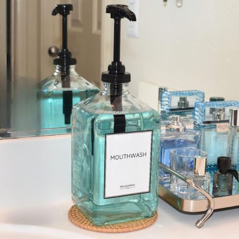 37oz Large Mouthwash Dispenser for Bathroom - Mouthwash Pump Dispenser, Glass Mouthwash Dispenser with Cups, Mouthwash Bottle Glass Dispenser, Mouth Wash Container for Bathroom (Gold) in Saudi Arabia