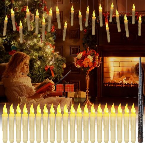 20 شمعة عائمة مع عصا التحكم عن بعد، ديكورات الهالوين شموع معلقة سحرية، ضوء وامض دافئ يعمل بالبطارية لهدايا هاري بوتر، شمعة شجرة عيد الميلاد، ديكور حفلات الزفاف وأعياد الميلاد in Kuwait