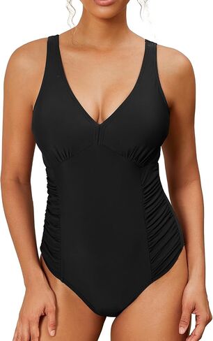 Women’s V-Neck Tummy Control One Piece Ruched Chest Fold Bathing suit for women in Saudi Arabia