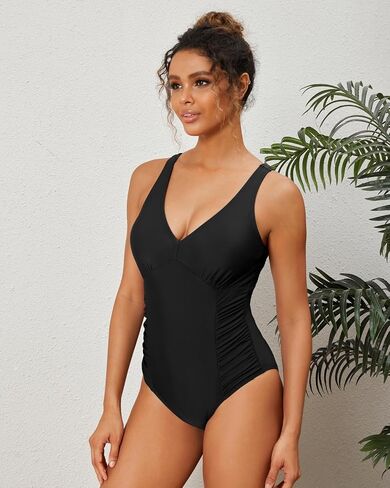 Women’s V-Neck Tummy Control One Piece Ruched Chest Fold Bathing suit for women in Saudi Arabia