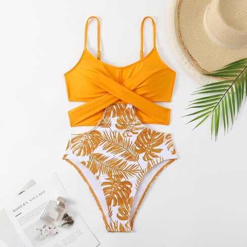 Women's Sexy Cutout Cross Front One Piece Swimsuit High Waist Tummy Control Bathing Suits Back Lace Up Monokini in Saudi Arabia