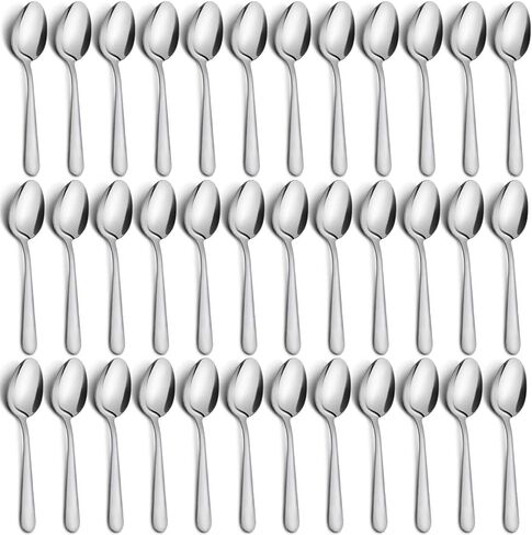 مجموعة ملاعق العشاء مكونة من 36 قطعة، ملاعق فضية من الفولاذ المقاوم للصدأ مقاس 6.7 بوصة، ملاعق حلوى متينة، ملعقة طاولة تستخدم للمنزل والمطبخ والمطعم - مرآة مصقولة، آمنة للاستخدام في غسالة الأطباق in Kuwait
