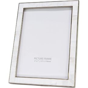 Happy Homewares Beautiful Ivory Mother of Pearl 4x6 Picture Frame with Nickel Plated Trim | Black Velvet Backing | Portrait or Landscape | Table or Wall
