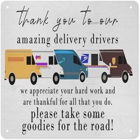 Thank You to Our Amazing Delivery Drivers Tin Wall Hanging Delivery Driver Thank You Gifts,Appreciation Metal Hanging Sign,Metal Wall Decor for Living Room Bedroom Metal Tin Sign Wall Decor 8 * 8 in