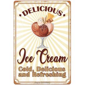 Ice Cream Metal Sign-Dairy Fresh Ice Cream Kitchen Decorations Candy Store Wall Art Plaque Home Decor Cafe Bar Poster Tin Sign Hanging Plaque 8x12 Inch