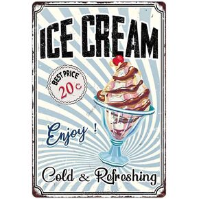 الآيس كريم المعادن علامة الألبان الطازجة الآيس كريم ديكورات المطبخ متجر الحلوى جدار الفن لوحة ديكور المنزل مقهى بار ملصق تين علامة معلقة لوحة 8x12 بوصة in Kuwait