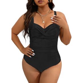 Women's Plus Size Bathing Suits One Piece Swimsuit Women Tummy Control Vintage Ruched Swimwear 01 Black 3XL