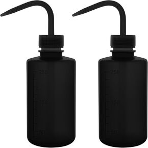stonylab LDPE Chemical Wash Bottle, 2-Pack Watering Tool Safety Black Plastic Squeeze Bottle Lab Rinse Bottle with Scale Labels and Narrow Mouth Squirt Bottle, 250 ml (8 oz)