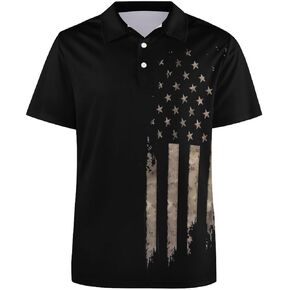 Independence Day American Flag Mens Polo Shirts Moisture Wicking Short Sleeves Golf Tennis Shirt Ethnic Casual T-Shirt,Large, Black