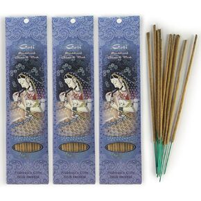 Prabhuji's Gifts Gati Hand-Rolled Incense Stick - Spiritual Incense Aromatic Sticks - for Meditation, Yoga, Relaxation, & Aromatherapy - Sandalwood, Amber, and Musk - 3 packs of 10 sticks