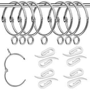 20 Pcs Openable Curtain Rings and Hooks,Curtain Rod Rings, Hanging Rings Hooks Metal with Plastic Hooks for Window Rods, Decorative Drapery(Silver,50mm)