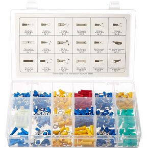 K Tool International 00087 Electrical Wire Terminal Kit for Garages, Repair Shops, and DIY, Insulated PVC Sleeve, Solderless, Zinc Plated, Bullet, Ring, Butt, Spade and Disconnect Terminals, 360 Piece