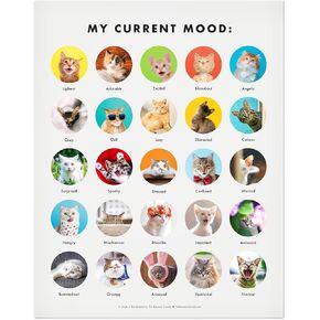 Funny Cat Moods 11x14 Gift Poster Print for Cat Lovers and Kitten Fans, Birthdays, Family, Kids, Teens, Bedroom, Dorm Room, Wall Art - Made in USA