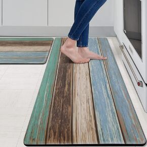 MAYHMYO Anti Fatigue Kitchen Mat - Set of 2 - Blue and Marble Design Comfort Mats - Cushioned, Non Slip Floor Mat