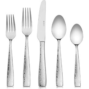 Hudson Essentials 40-Piece Hammered Stainless Steel 18/10 Flatware Silverware Set, Service for 4 (40-Piece Set)