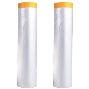 Taped Masking Film,Plastic Dust Proof Paint Protective Film,Waterproof Transparent Masking Film and Tape, Paint Masking Film for Furniture Wall Car Carpet,14 X 65 Feet X 2 Rolls