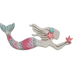 Aecipl Nautical Decor Wood Hanging Mermaid Wall Art Coastal Decorations Distressed Mermaid Sculpture Indoor Outdoor Ocean Beach Themed Decor for Bathroom Patio Swimming Pool (A)