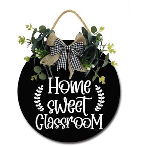 Home Sweet Classroom Sign for Front Door, Decor for Farmhouse Porch Decorations, Round Wooden Hanging Sign Housewarming Gift for Home Outdoor Indoor, 11In