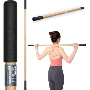 Mobility Stick, 5ft/149 cm Bamboo Stretch Stick for Physical Therapy, Premium Yoga Dowel with Super Sturdy Rubber Handle Ends, Exercise Bar for Posture Corrector