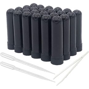 Essential Oil Aromatherapy Blank Nasal Inhaler Tubes (Includes 24 inhalers+36 unscented Wicks+2 Plastic Droppers+1 Plastic Tweezers)-Black.