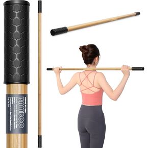 Mobility Stick, 5ft/149 cm Bamboo Stretch Stick for Physical Therapy, Premium Yoga Dowel with Super Sturdy Rubber Handle Ends, Exercise Bar for Posture Corrector
