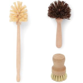 Fox Run Kitchen Brush Set of 3, Pot, Dish, and Bottle Scrub Brush with Natural Bristles