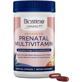 Biostime Advanced Prenatal Vitamins for Women | 20 Nutrients, Multivitamin, Folic Acid, Iron, Prebiotic and Omega 3 EPA & DHA Fatty Acids | Pregnancy Vitamins & Support Supplement | 90 Softgel Pills