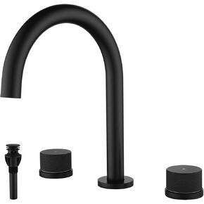 8 Inch Widespread Gooseneck Bathroom Faucet Two Handle Basin Mixer Tap with Pop Up Waste Brushed Golden