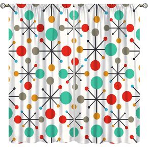 Mid Century Modern Curtains, Abstract Atomic Starburst Geometric Diamond Pattern Window Treatments for Bedroom Living Room,1950s 1960s Vintage Blackout Drapes 2 Panel Sets 52x84 Inch