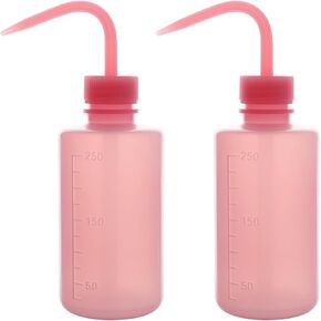 stonylab Chemical Wash Bottle, 2-Pack Watering Tool LDPE Squeeze Bottle Safety Plastic Rinse Bottle with Scale Labels and Narrow Mouth Squirt Bottle, Pink, 250 ml (8 oz)