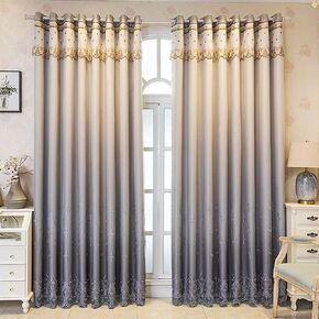 Amidoudou 1 Pair Modern Double Layer Curtains with Valance for Living Room Bedroom Luxury Gradient Embroidered Blackout Curtains (Blue Gray,54x84 Inch)