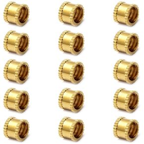Yinpecly Knurled Threaded Insert, 1/4-20 x 6mm (H) x 8mm (OD) Female Thread Copper Embedment Nuts, Gold 25 Pcs