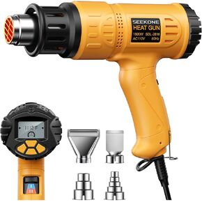 Heat Gun, SEEKONE 1800W Hot Air Gun Kit with Large Digital LCD Display Variable Temperature (122°F-1112°F) Memory Settings and Four Nozzles for Paint Remover/Stripper, Home Improvement/Restoration